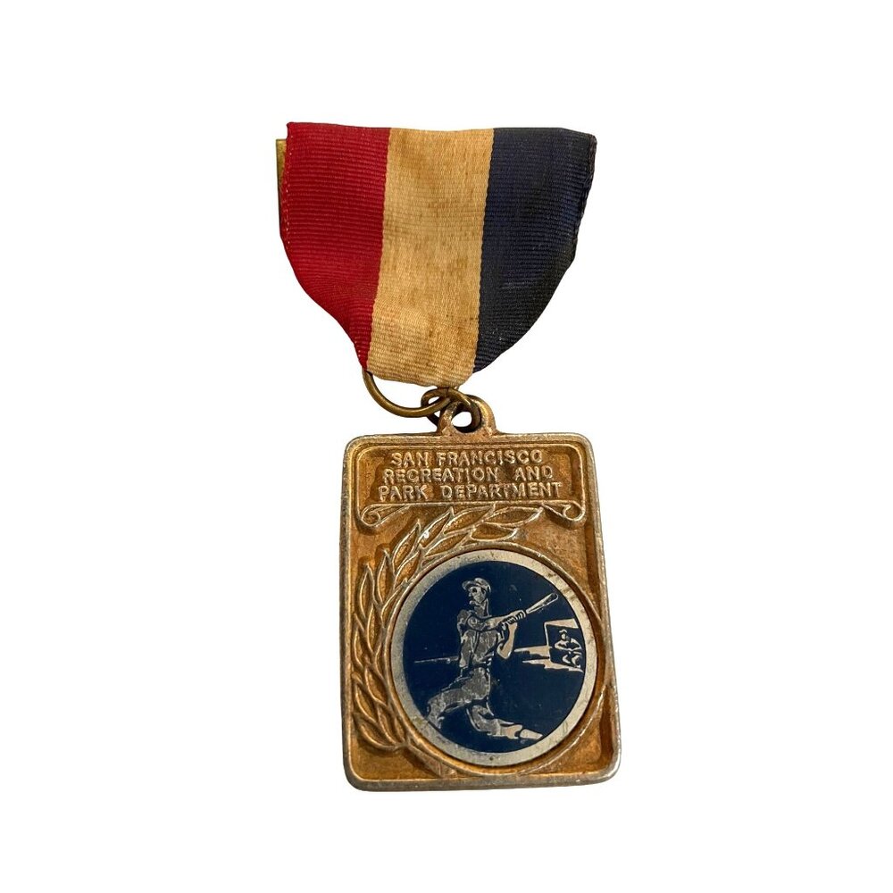 Vintage San Francisco Recreation Park Department Baseball Medal With Ribbon 3" x
